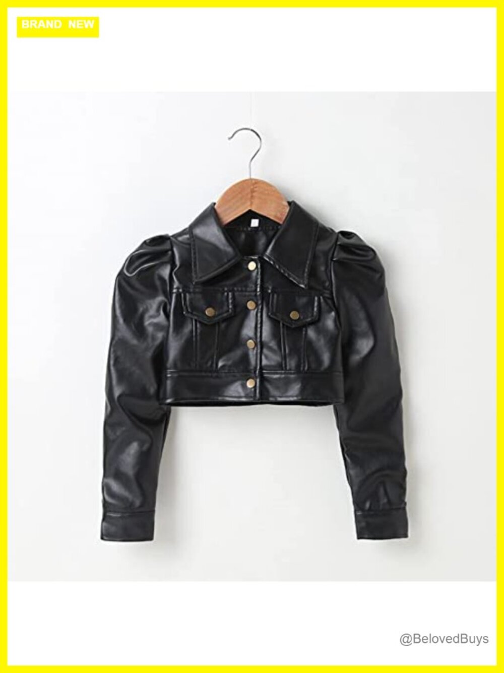 Toddler Girls PU Faux Leather Crop Jacket Long Sleeve Turn-Down Collar - Picture 2 of 7